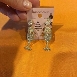 Francesca's Collections Gold and Pearl Pierced Earrings Champagne Glasses
